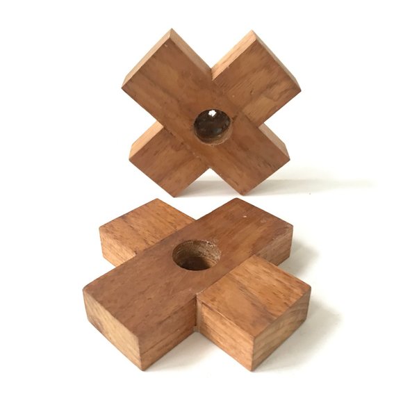Handmade Wooden Cross Plus X Shaped Candlestick Candle Holders Set of 2 - Picture 2 of 9